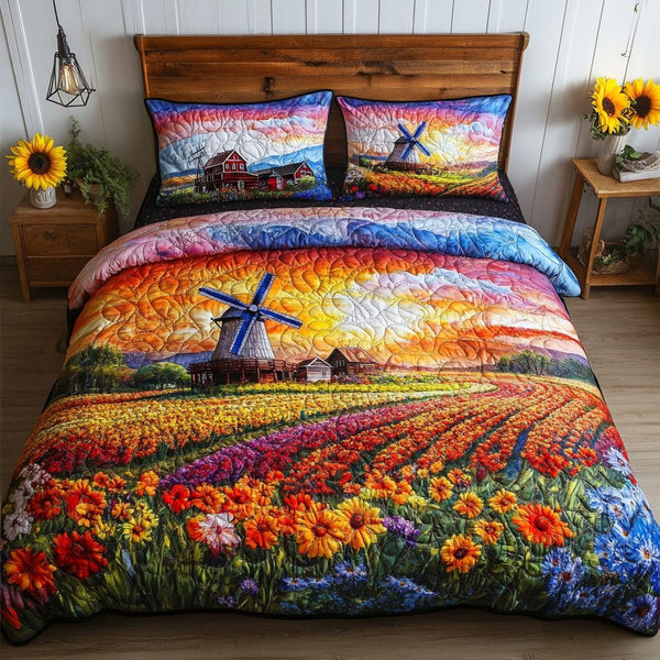 Rustic Charm quilted 3-piece bedding set on a made bed in a farmhouse bedroom