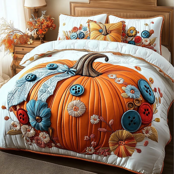 Rustic Charm quilted 3-piece bedding set on a made bed in a farmhouse bedroom