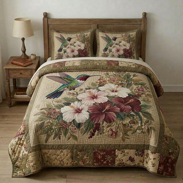 Rustic Escape quilted 3-piece bedding set on a made bed in a farmhouse bedroom