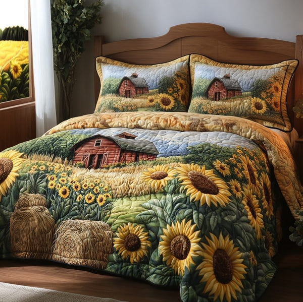 Rustic Farm quilted 3-piece bedding set on a made bed in a farmhouse bedroom