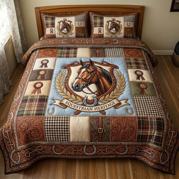 Rustic Gallop quilted 3-piece bedding set on a made bed in a farmhouse bedroom
