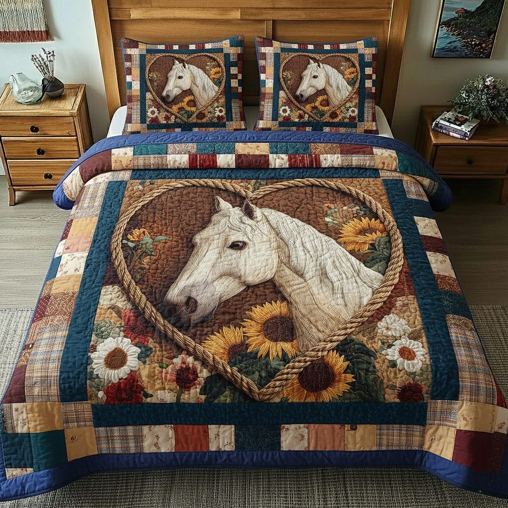 Rustic Gallop quilted 3-piece bedding set on a made bed in a farmhouse bedroom
