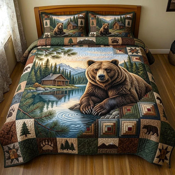 Rustic Guardian quilted 3-piece bedding set on a made bed in a farmhouse bedroom