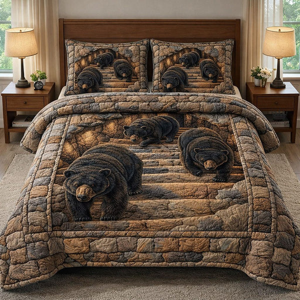 Rustic Guardian quilted 3-piece bedding set on a made bed in a farmhouse bedroom