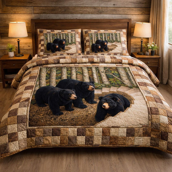 Rustic Guardian quilted 3-piece bedding set on a made bed in a farmhouse bedroom