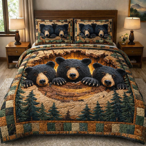 Rustic Guardian quilted 3-piece bedding set on a made bed in a farmhouse bedroom