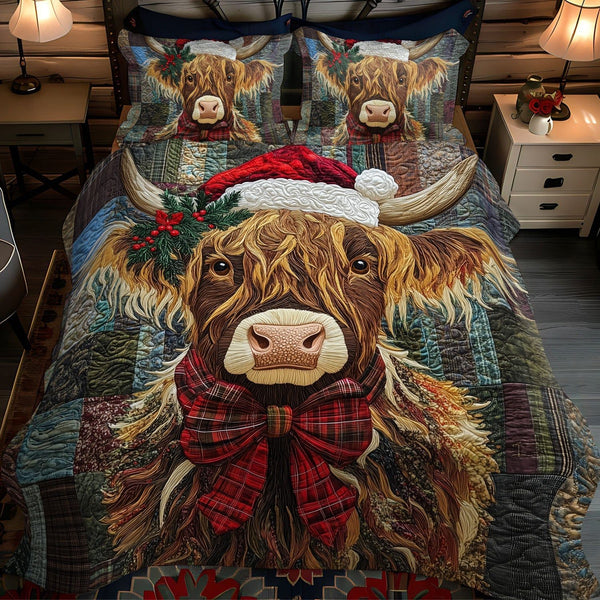 Rustic Majesty quilted 3-piece bedding set on a made bed in a farmhouse bedroom