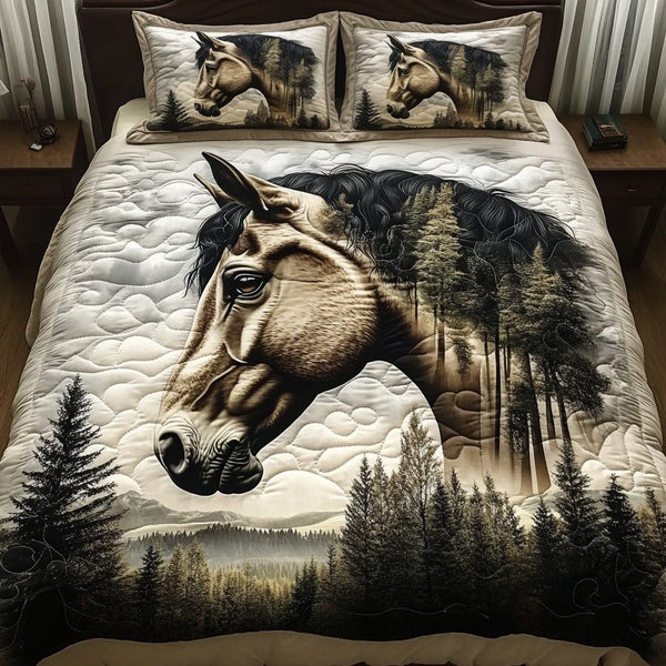 Rustic Meadow quilted 3-piece bedding set on a made bed in a farmhouse bedroom
