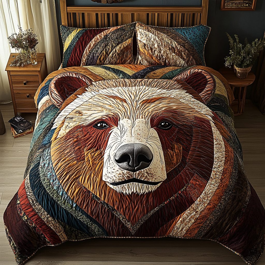 Rustic Paw quilted 3-piece bedding set on a made bed in a farmhouse bedroom
