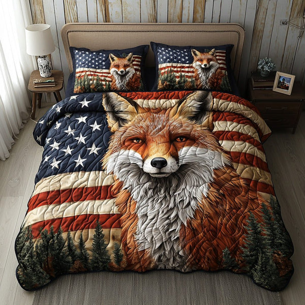 Rustic Paws quilted 3-piece bedding set on a made bed in a farmhouse bedroom