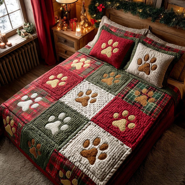 Rustic Prints quilted 3-piece bedding set on a made bed in a farmhouse bedroom