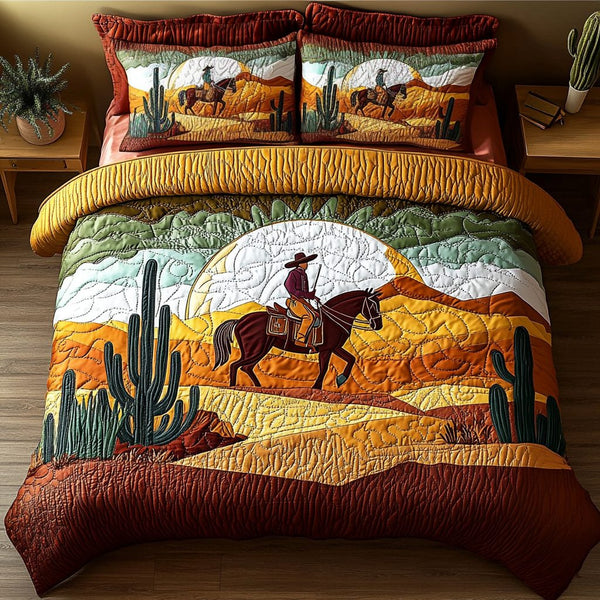 Rustic Range quilted 3-piece bedding set on a made bed in a farmhouse bedroom