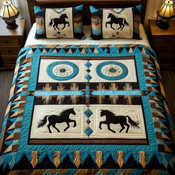 Rustic Range quilted 3-piece bedding set on a made bed in a farmhouse bedroom