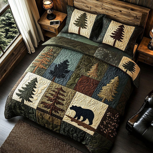Rustic Refuge quilted 3-piece bedding set on a made bed in a farmhouse bedroom