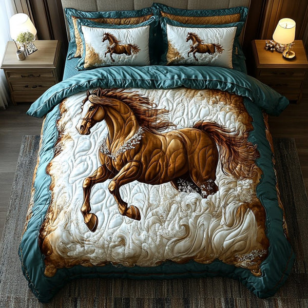 Rustic Rider quilted 3-piece bedding set on a made bed in a farmhouse bedroom