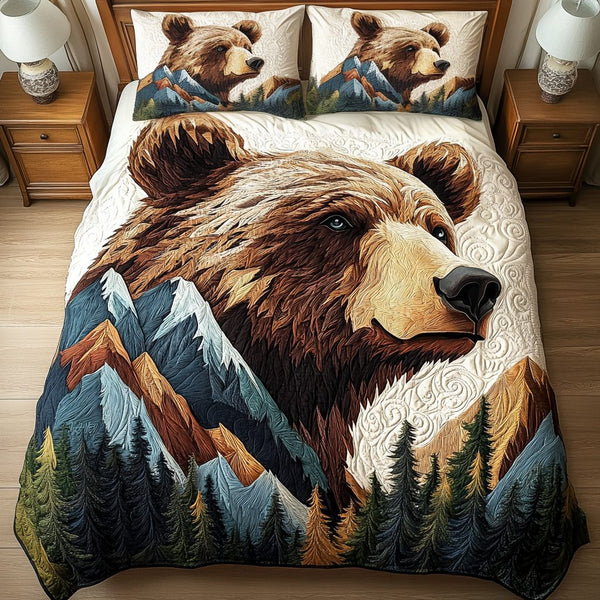 Rustic Roar quilted 3-piece bedding set on a made bed in a farmhouse bedroom