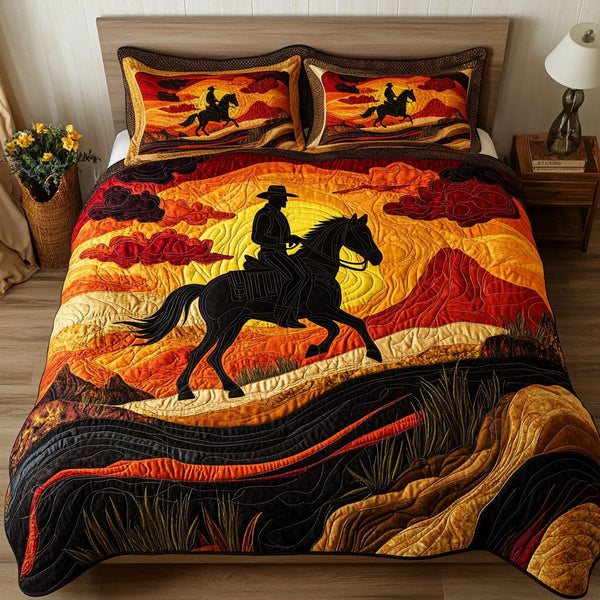 Rustic Rodeo quilted 3-piece bedding set on a made bed in a rustic timber bedroom