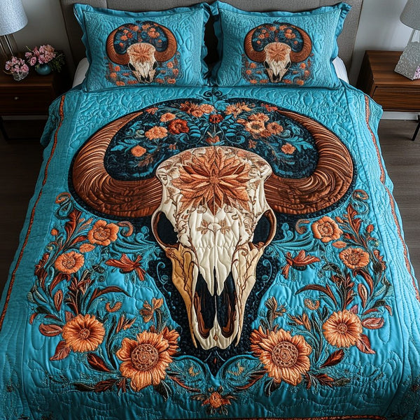 Rustic Soul quilted 3-piece bedding set on a made bed in a farmhouse bedroom