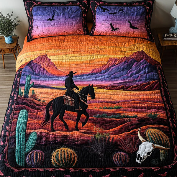 Rustic Spirit quilted 3-piece bedding set on a made bed in a farmhouse bedroom
