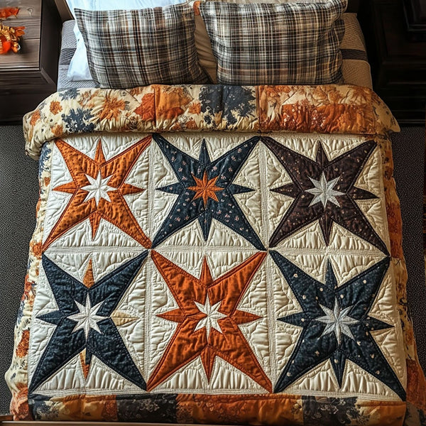 Rustic Star quilted 3-piece bedding set on a made bed in a farmhouse bedroom