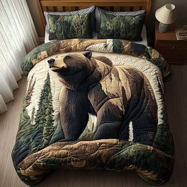 Rustic Tracks quilted 3-piece bedding set on a made bed in a farmhouse bedroom