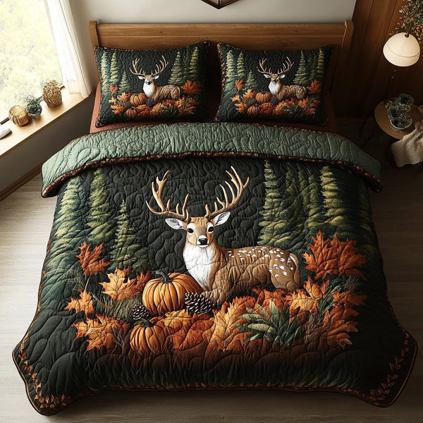 Rustic Trails quilted 3-piece bedding set on a made bed in a farmhouse bedroom
