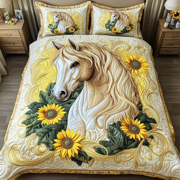 Rustic Trails quilted 3-piece bedding set on a made bed in a farmhouse bedroom