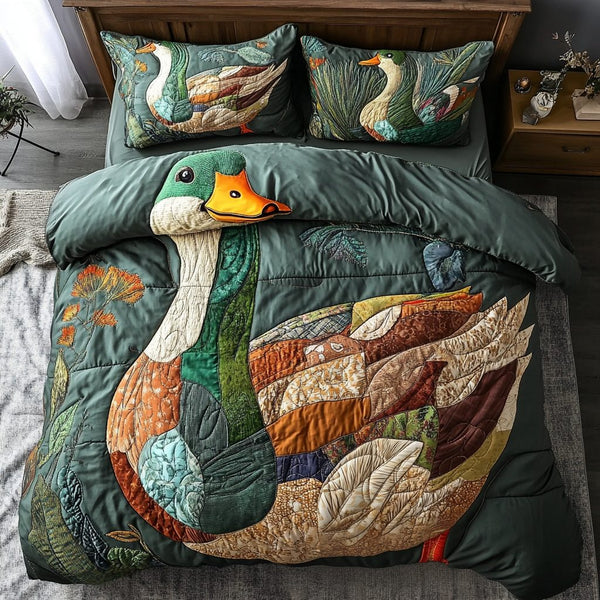 Rustic Waters quilted 3-piece bedding set on a made bed in a farmhouse bedroom