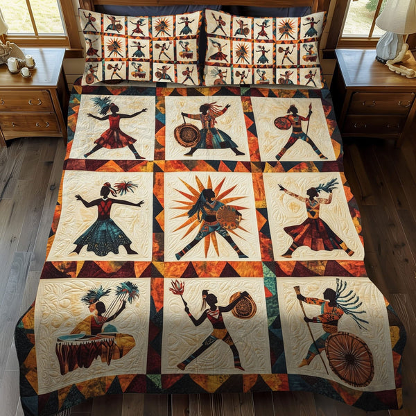 Sacred Heritage quilted 3-piece bedding set on a made bed in a softly lit bedroom
