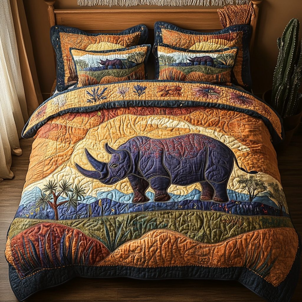 Safari King quilted 3-piece bedding set on a made bed with two matching pillow shams