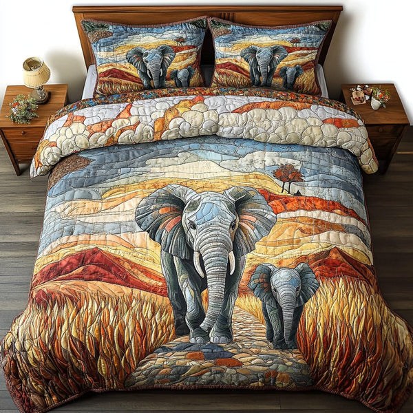 Safari Serenity quilted 3-piece bedding set on a made bed with two matching pillow shams