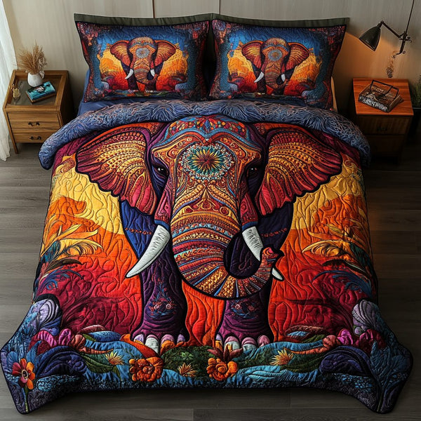 Safari Spirit quilted 3-piece bedding set on a made bed with two matching pillow shams
