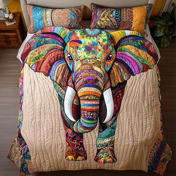 Safari Spirit quilted 3-piece bedding set on a made bed with two matching pillow shams