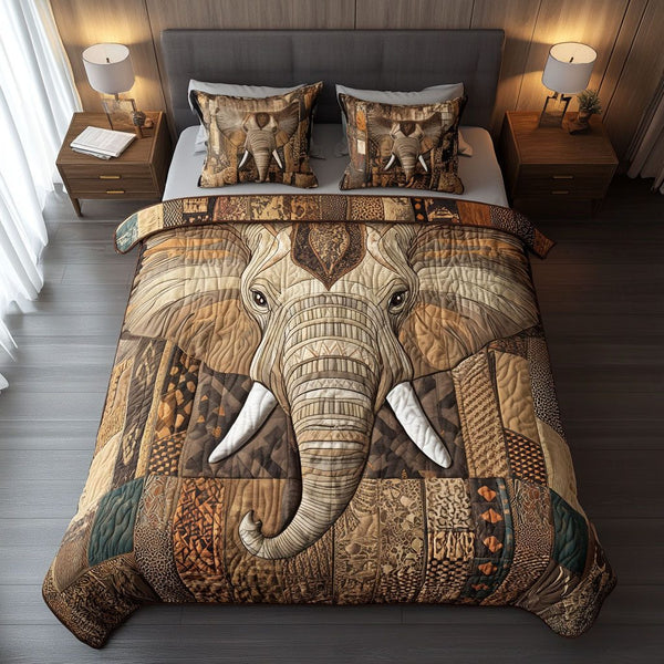 Safari Spirit quilted 3-piece bedding set on a made bed with two matching pillow shams