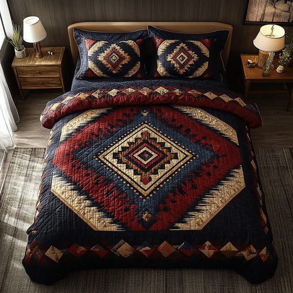 Sage And Sand quilted 3-piece bedding set on a made bed with two matching pillow shams