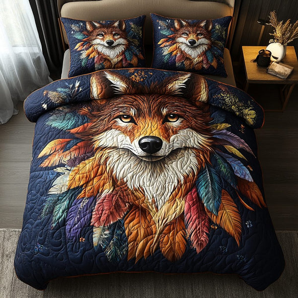 Sagebrush Survivor quilted 3-piece bedding set on a made bed with two matching pillow shams