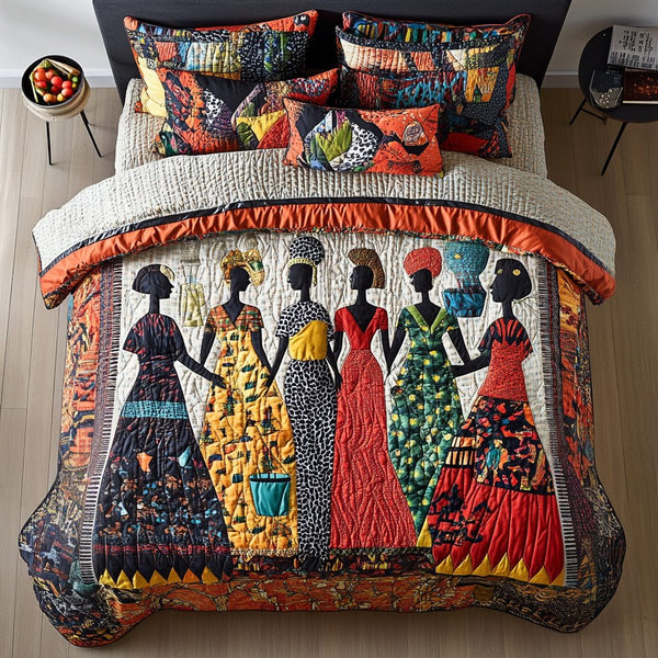Sahara Beauty quilted 3-piece bedding set on a made bed with two matching pillow shams