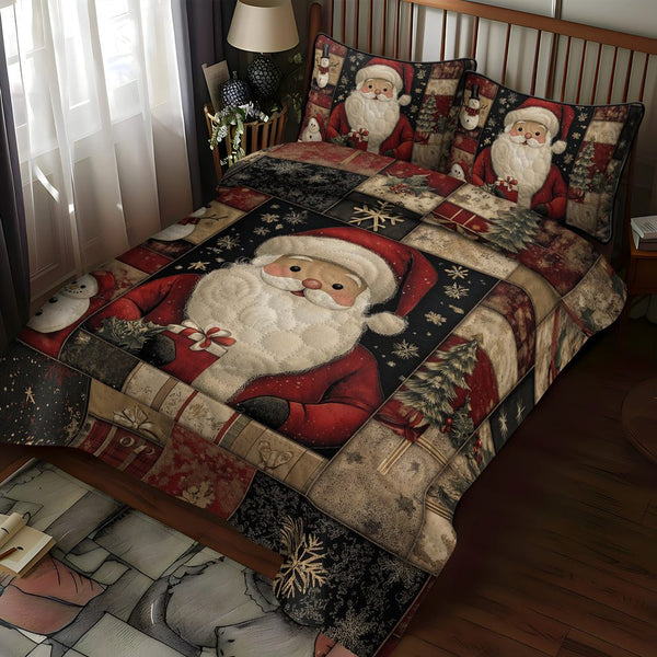 Santa Cozy quilted 3-piece bedding set on a made bed in a winter-styled bedroom