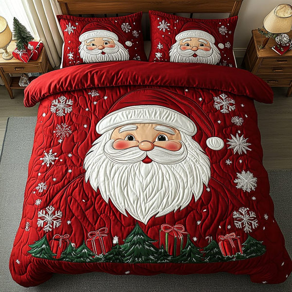 Santa Dream quilted 3-piece bedding set on a made bed in a winter-styled bedroom