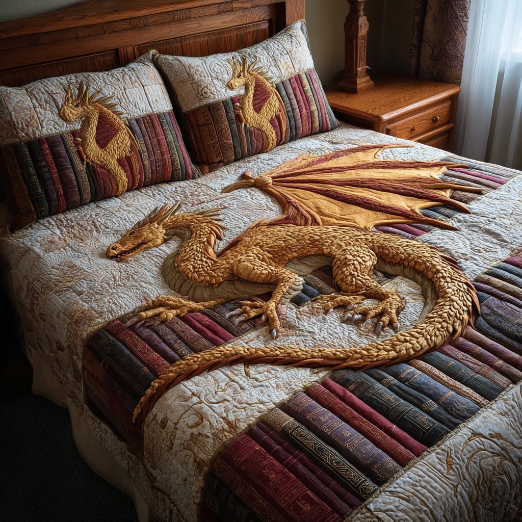 Sapphire Ridge Serpent quilted 3-piece bedding set on a made bed with two matching pillow shams