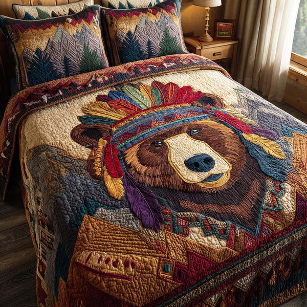 Savage Roar quilted 3-piece bedding set on a made bed with two matching pillow shams
