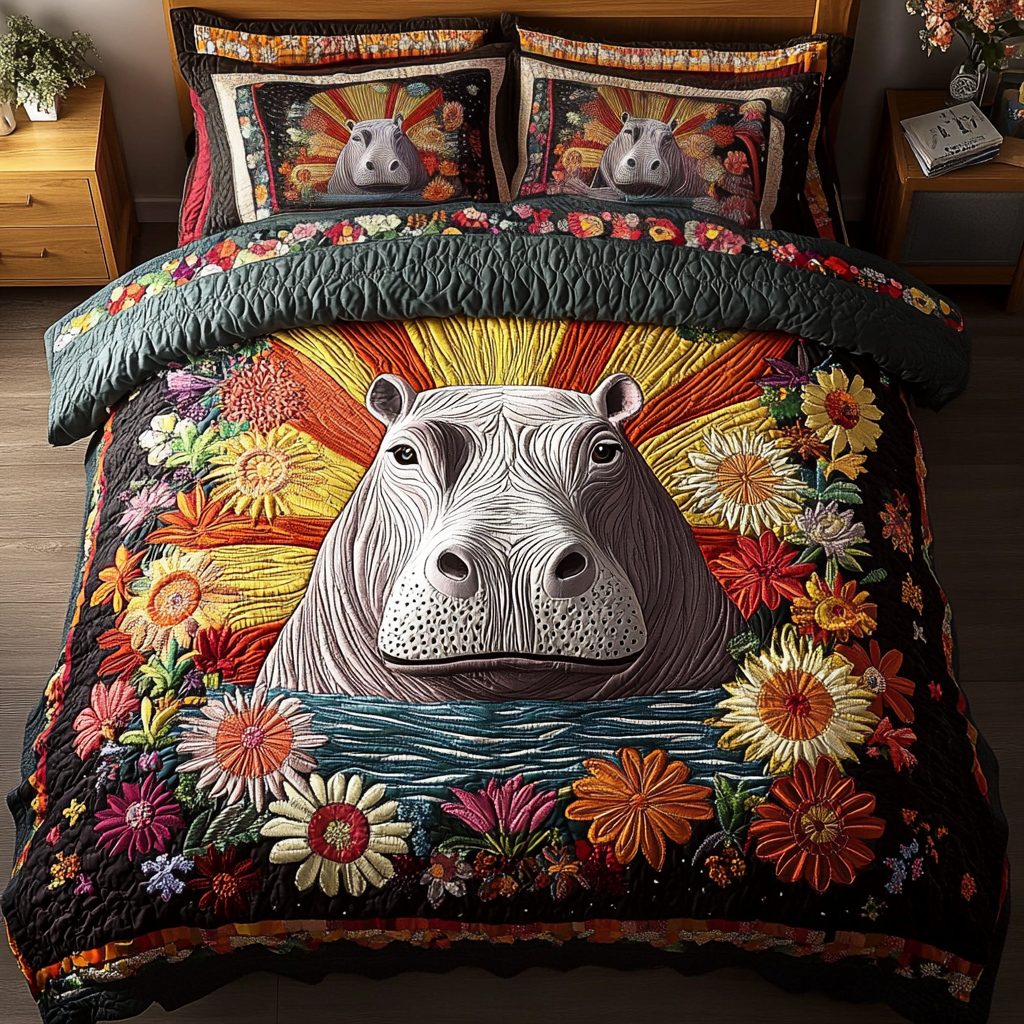 Savanna Bliss quilted 3-piece bedding set on a made bed with two matching pillow shams