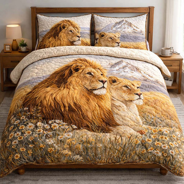 Savanna Devotion quilted 3-piece bedding set on a made bed with two matching pillow shams