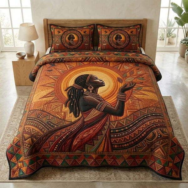 Savanna Grace quilted 3-piece bedding set on a made bed with two matching pillow shams