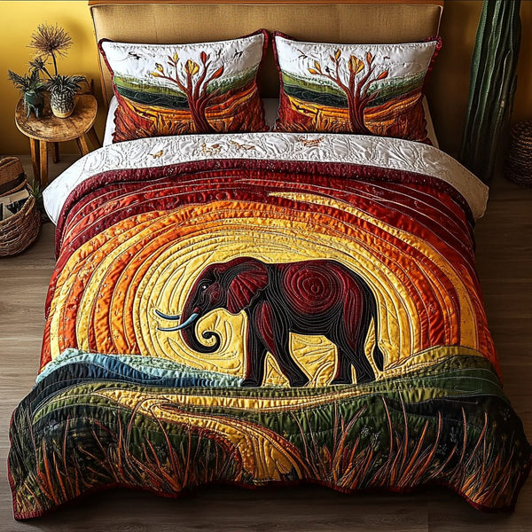 Savanna Guardian quilted 3-piece bedding set on a made bed with two matching pillow shams
