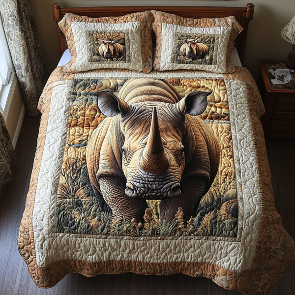 Savanna Guardian quilted 3-piece bedding set on a made bed with two matching pillow shams