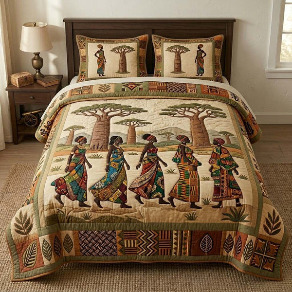Savanna Journey quilted 3-piece bedding set on a made bed with two matching pillow shams