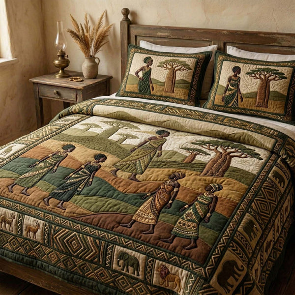 Savanna Legacy quilted 3-piece bedding set on a made bed with two matching pillow shams
