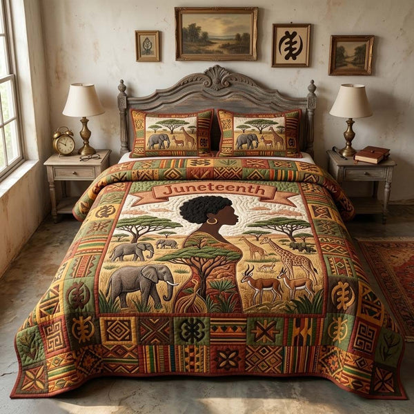 Savanna Legacy quilted 3-piece bedding set on a made bed with two matching pillow shams