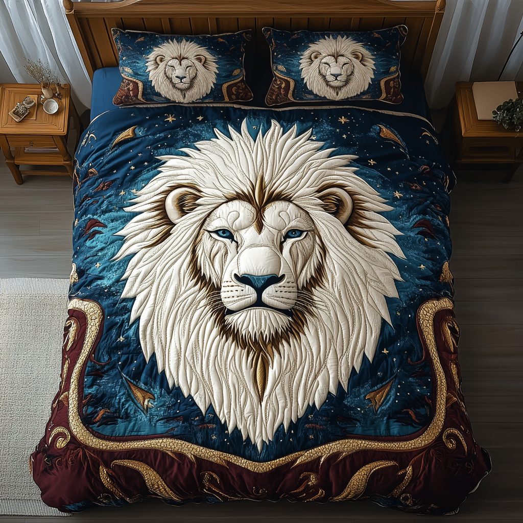 Savanna Majesty quilted 3-piece bedding set on a made bed with two matching pillow shams